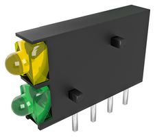 DIALIGHT 571-0132-100F Circuit Board Indicator, Green, Yellow, 2 LEDs, Through Hole, T-3/4 (1.8mm), Y 20mA, G 20mA