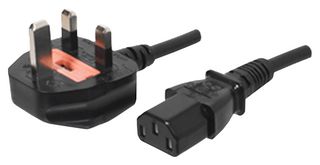 SAME SKY AC-C13 UK Mains Power Cord, Mains Plug, UK to IEC 60320 C13, 1.83 m, 10 A, 250 VAC, Black