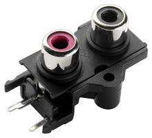 SAME SKY RCJ-2223 RCA (Phono) Audio / Video Connector, 2 Port, TH, R/A, 3 Contacts, Jack, Nickel Plated Contacts