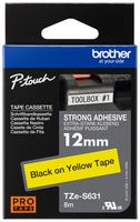 BROTHER TZE-S631. Label Printer Tape, Adhesive-Laminated, Black on Yellow, 8 m