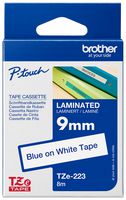 Brother TZE-223 Tape, Blue On White, 9mm W, 8M L