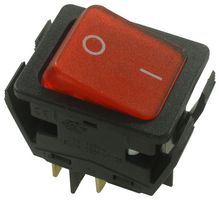 ARCOLECTRIC / BULGIN LIMITED C6053ALNAE Rocker Switch, Off-On, DPST, Illuminated, Panel Mount, Red, 6050 Series
