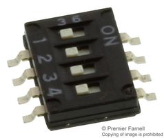 ARATAS (FORMERLY OMRON COMPONENTS) A6H-4101 DIP / SIP Switch, 4 Circuits, Slide, Surface Mount, SPST, 24 V, 25 mA