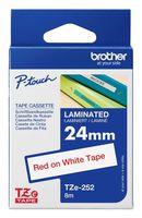 Brother TZE-252 Tape, Red On White, 24mm W, 8M L