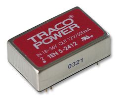 TRACO POWER TEN 5-2412 Isolated Through Hole DC/DC Converter, ITE, DIP, 2:1, 6 W, 1 Output, 12 V