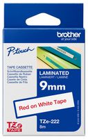 BROTHER TZE-222 Label Printer Tape, Adhesive-Laminated, Red on White, 8 m x 9 mm