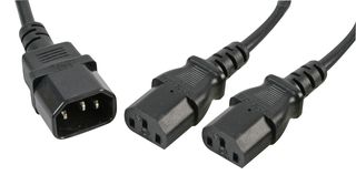 PRO ELEC PE01116 Black IEC C14 Male to 2x C13 IEC Sockets Y Power Lead, 1m