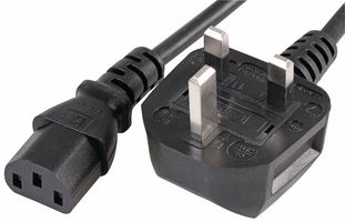PRO ELEC PEL00095 Mains Power Cord, w/ 13A Fuse, Mains Plug, UK to IEC 60320 C13, 2 m, 10 A, 240 VAC, Black