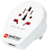 SKROSS 1.500268 Mains Adapter, Australia/China, Brazil, Euro, Italy, Japan/US, UK, Switzerland, USA, USB, 15 A