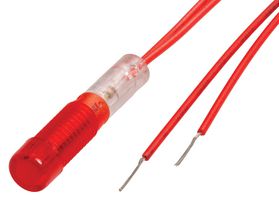 CAMDENBOSS IND515205-240-T/RD Neon Indicator, 240 V, Wire Leaded, Red, 6.4 mm, Round with Flat Top, 8 mA