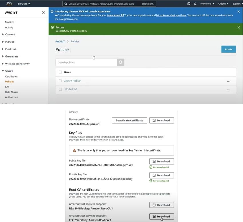 Figure 13: Download certificates and key files